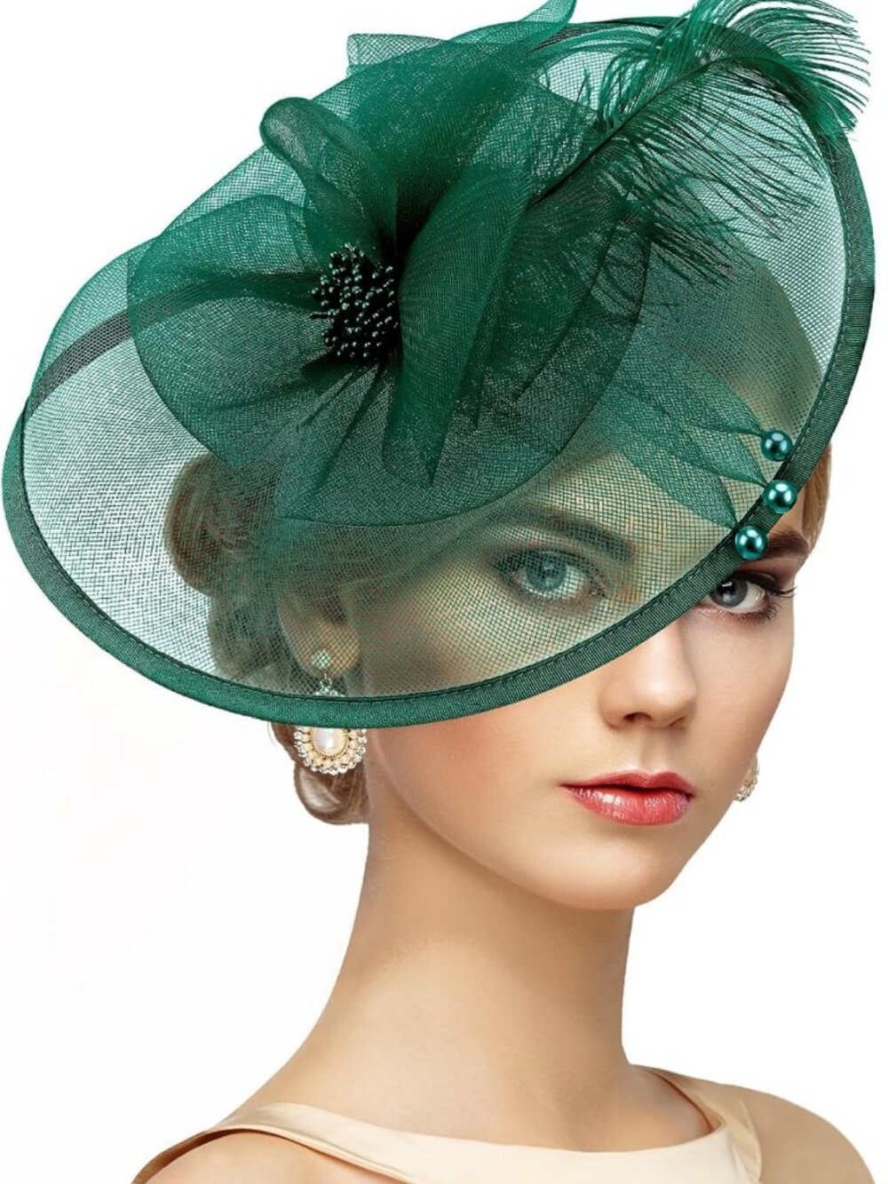 Elegant Feather Tea Party Fascinator - Derby Hat with Hairpin, Vintage Style